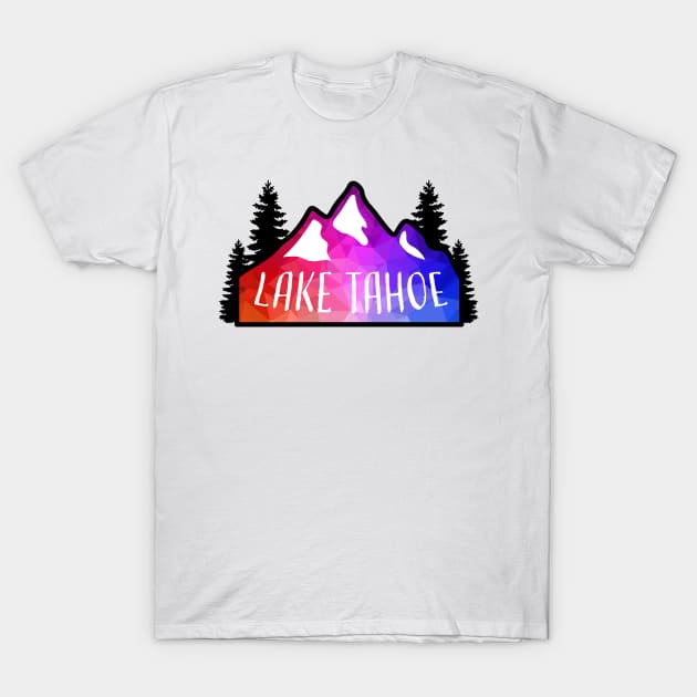 Geometric Colorful Mountain Lake Tahoe T-Shirt by KlehmInTime